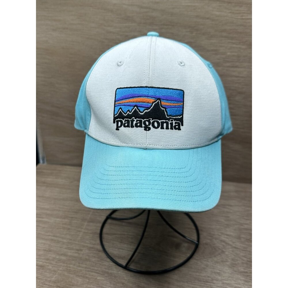Patagonia Logo Trucker Hat Cap Snapback Blue Distressed Adjustable Teal